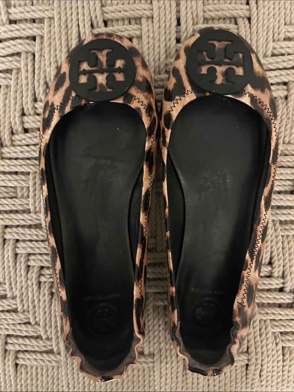 Tory Burch Leopard Print Reva Ballet Flats with Black Logo